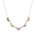 IGI Certified 1.80 Ct Multi Color Unheated Sapphire and Diamond 14K Yellow Gold Curved Necklace by Fine Color Jewels
