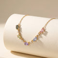 IGI Certified 1.80 Ct Multi Color Unheated Sapphire and Diamond 14K Yellow Gold Curved Necklace by Fine Color Jewels