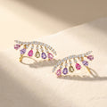 IGI Certified 2.01 Ct Pear Multi Color Unheated Sapphire and Diamond 14K Yellow Gold Ear Crawler Earrings by Fine Color Jewels