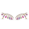 IGI Certified 2.01 Ct Pear Multi Color Unheated Sapphire and Diamond 14K Yellow Gold Ear Crawler Earrings