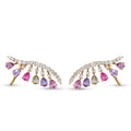 IGI Certified 2.01 Ct Pear Multi Color Unheated Sapphire and Diamond 14K Yellow Gold Ear Crawler Earrings by Fine Color Jewels