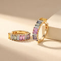 IGI Certified 2.10 Ct Multi Color Unheated Sapphire and Diamond 14K Yellow Gold Half Way Hoop Earrings by Fine Color Jewels
