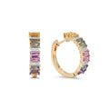 IGI Certified 2.10 Ct Multi Color Unheated Sapphire and Diamond 14K Yellow Gold Half Way Hoop Earrings by Fine Color Jewels