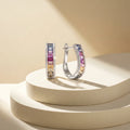 IGI Certified 2.13 Ct Multi Color Unheated Sapphire Diamond channel-set 14K White Gold J Hoop Earrings by Fine Color Jewels