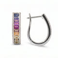 IGI Certified 2.13 Ct Multi Color Unheated Sapphire Diamond channel-set 14K White Gold J Hoop Earrings by Fine Color Jewels