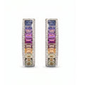 IGI Certified 2.13 Ct Multi Color Unheated Sapphire Diamond channel-set 14K White Gold J Hoop Earrings by Fine Color Jewels