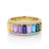 IGI Certified 2.35 Ct Baguette Multi Color Unheated Sapphire and Diamond 14K Gold Eternity Engagement Band Ring