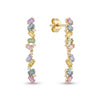 IGI Certified 2 Ct Multi Color Unheated Sapphire and Diamond 14K Yellow Gold Linear Drop Earrings