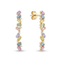 IGI Certified 2 Ct Multi Color Unheated Sapphire and Diamond 14K Yellow Gold Linear Drop Earrings by Fine Color Jewels