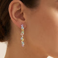 IGI Certified 2 Ct Multi Color Unheated Sapphire and Diamond 14K Yellow Gold Linear Drop Earrings by Fine Color Jewels