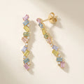 IGI Certified 2 Ct Multi Color Unheated Sapphire and Diamond 14K Yellow Gold Linear Drop Earrings by Fine Color Jewels