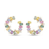 IGI Certified 3.34 Ct Multi Color Unheated Sapphire and Diamond 14K Yellow Gold Half Curved Hoop Earrings