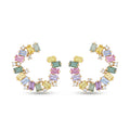 IGI Certified 3.34 Ct Multi Color Unheated Sapphire and Diamond 14K Yellow Gold Half Curved Hoop Earrings by Fine Color Jewels