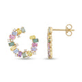 IGI Certified 3.34 Ct Multi Color Unheated Sapphire and Diamond 14K Yellow Gold Half Curved Hoop Earrings by Fine Color Jewels