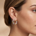 IGI Certified 3.34 Ct Multi Color Unheated Sapphire and Diamond 14K Yellow Gold Half Curved Hoop Earrings by Fine Color Jewels