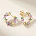 IGI Certified 3.34 Ct Multi Color Unheated Sapphire and Diamond 14K Yellow Gold Half Curved Hoop Earrings by Fine Color Jewels