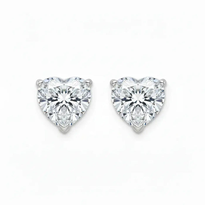 IGI Certified Heart Lab Grown Diamond Solitaire Stud Earrings White Gold by Fine Color Jewels