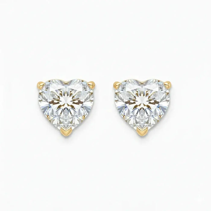 IGI Certified Heart Lab Grown Diamond Solitaire Stud Earrings Yellow Gold by Fine Color Jewels