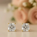 IGI Certified Princess Cut Lab Grown Diamond Solitaire Stud Earrings Yellow Gold by Fine Color Jewels