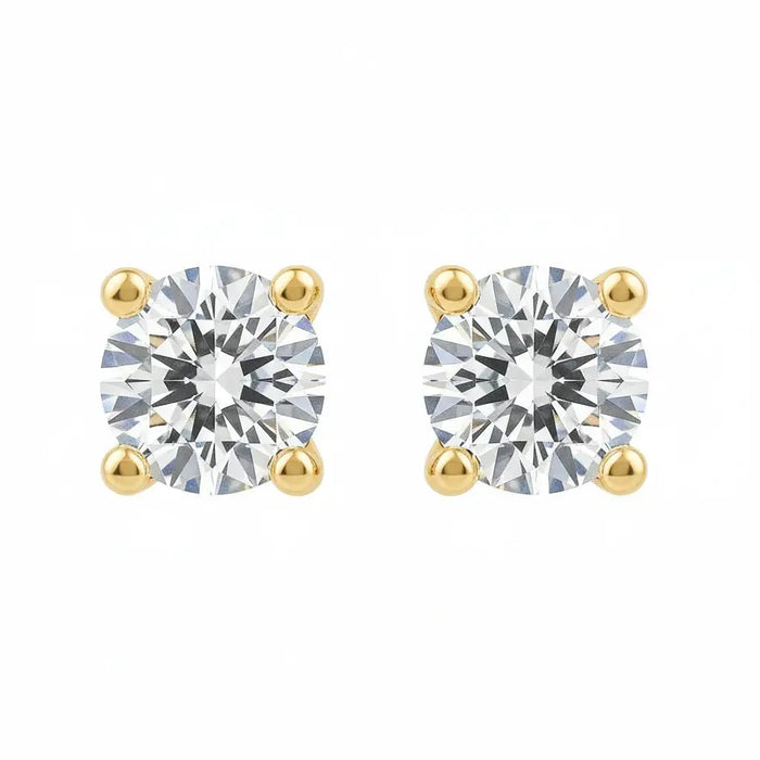 IGI Certified Round Lab Grown Diamond Solitaire Stud Earrings Yellow Gold by Fine Color Jewels