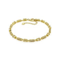 Baguette White Topaz Prong 14k Yellow Gold Plated Silver Link Bracelet by Fine Color Jewels