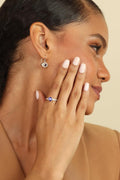 2.00 Ct Round Lab Created Blue Sapphire Prong Silver Pave-set Ring by Fine Color Jewels