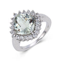 3.80 Ct Cushion Green Amethyst Prong Silver Halo Floral Ring by Fine Color Jewels