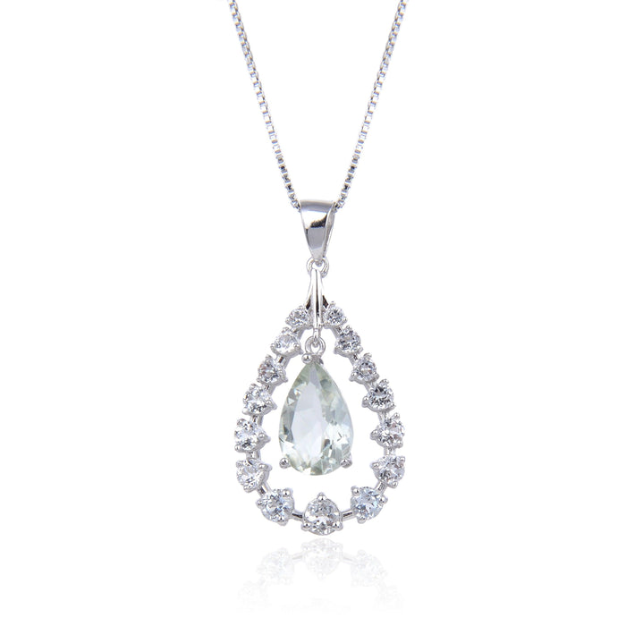 Green Amethyst Teardrop Pendant Necklace by Fine Color Jewels