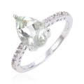0.35 Ct Pear Green Amethyst Prong Silver Pave Solitaire Ring by Fine Color Jewels