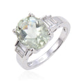 1.44 Ct Oval Green Amethyst Prong Silver Cocktail Ring by Fine Color Jewels