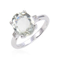 1.44 Ct Oval Green Amethyst Prong Silver Chunky Engagement Ring by Fine Color Jewels