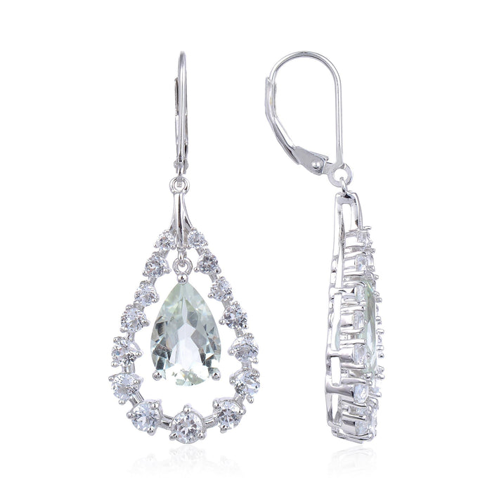 Green Amethyst Teardrop Dangling Earrings by Fine Color Jewels