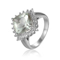 3.80 Ct Cushion Green Amethyst Prong Silver Halo Floral Ring by Fine Color Jewels