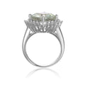 3.80 Ct Cushion Green Amethyst Prong Silver Halo Floral Ring by Fine Color Jewels