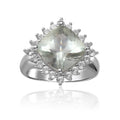3.80 Ct Cushion Green Amethyst Prong Silver Halo Floral Ring by Fine Color Jewels