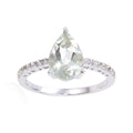 0.35 Ct Pear Green Amethyst Prong Silver Pave Solitaire Ring by Fine Color Jewels