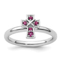 Natural Rhodolite Garnet Silver Stackable Cross Ring by Fine Color Jewels