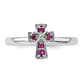 Natural Rhodolite Garnet Silver Stackable Cross Ring by Fine Color Jewels