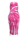 Tie Dye Strapless Fringed Maxi Dress by The House of Stylez