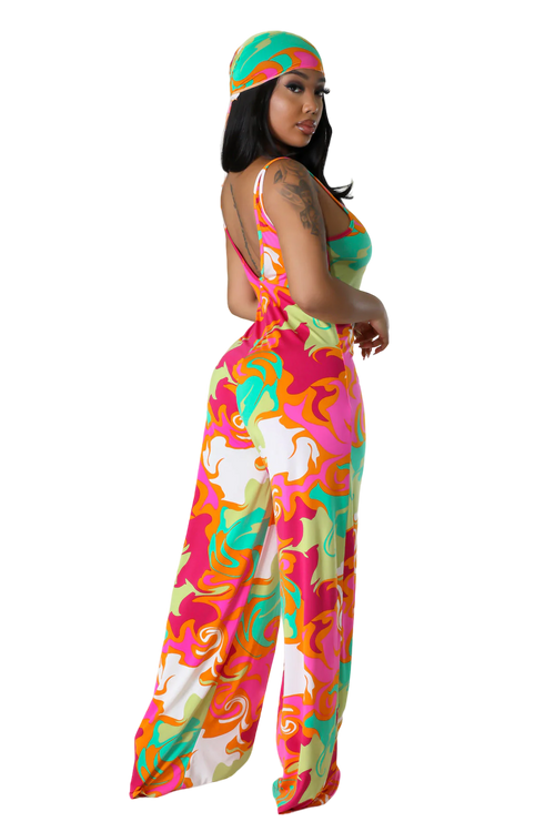 Multi Color Jumpsuit with Head Scarf by The House of Stylez