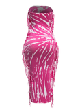 Tie Dye Strapless Fringed Maxi Dress by The House of Stylez