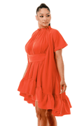 Short Sleeve Cape Style Belted Ruffled Flare Mini Dress by The House of Stylez