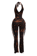 Tie Dye Fringed Halter Jumpsuit by The House of Stylez