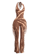 Tie Dye Fringed Halter Jumpsuit by The House of Stylez