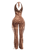 Tie Dye Fringed Halter Jumpsuit by The House of Stylez