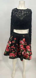 Juniors Sequin Hearts Long Sleeve 2pc. Lace/Floral Mikado Skirt, Size 11/12 by Vanessa Jane