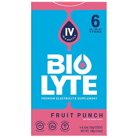 BIOLYTE Premium Electrolyte Supplement Fruit Punch - 0.63 oz x 6 pack by Pasteur Pharmacy
