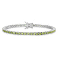 5.45 Ct Round Green Peridot Prong Rhodium Over Silver Tennis Bracelet by Fine Color Jewels