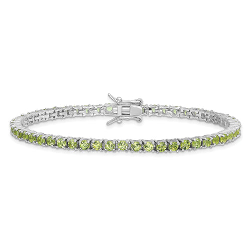 5.45 Ct Round Green Peridot Prong Rhodium Over Silver Tennis Bracelet by Fine Color Jewels