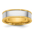 14k Two-Tone Step Up Flat Edge Wedding Band Unisex Ring by Fine Color Jewels